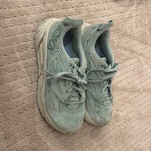 Hoka Athletic Shoes in Light Green and Beige